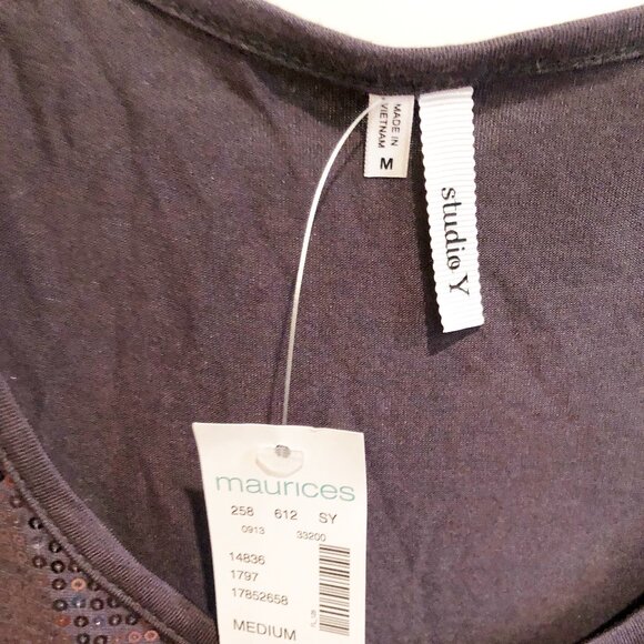 Studio Y Womens Sequined Sparkly Gray Scoop Neck Tank Top Stretchy Sz M - NWT - Picture 3 of 9